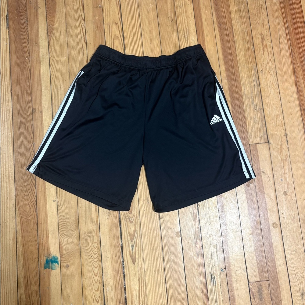 Adidas Men's Black Shorts with White Stripes